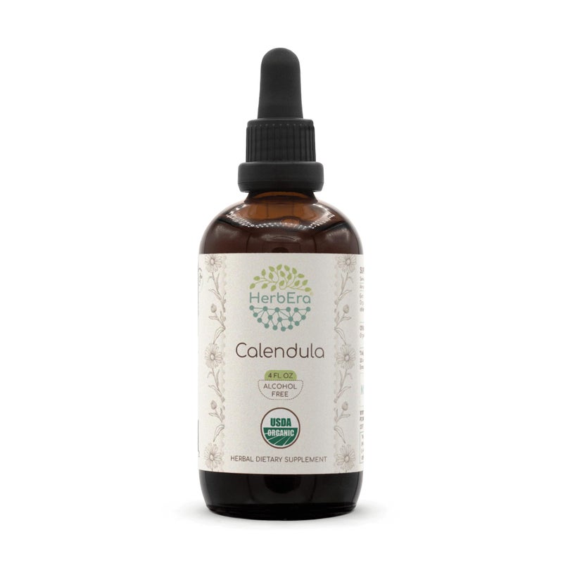 HerbEra Calendula B120 USDA Organic Tincture AlcoholFree Extract HighPotency Herbal Drops Certified Organic Calendula Calendula Officinalis Dried Flower 4 oz